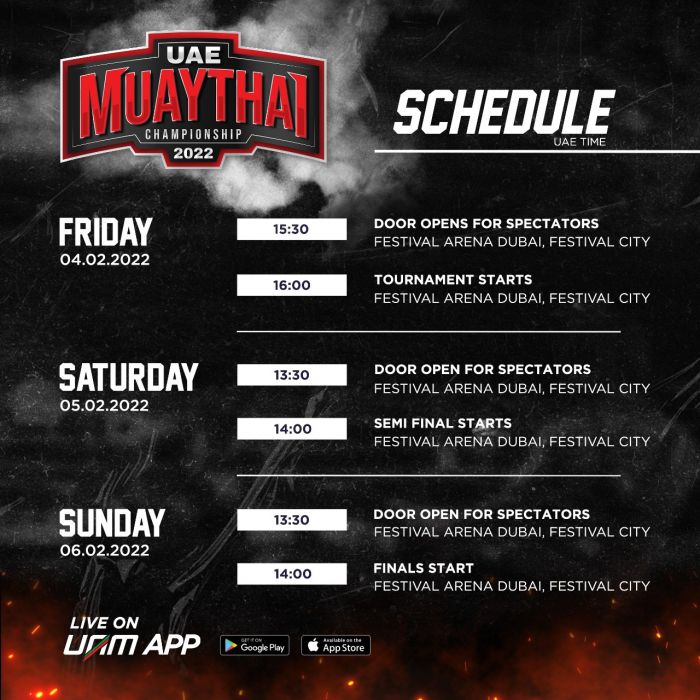 UAE Muaythai Championship 2022 Schedule - UAM News